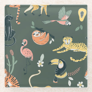 Jungle Tiere Vintag Flora Fauna Glasuntersetzer