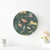 Jungle Tiere Vintag Flora Fauna Große Wanduhr (Zuhause)