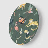 Jungle Tiere Vintag Flora Fauna Große Wanduhr (Winkel)