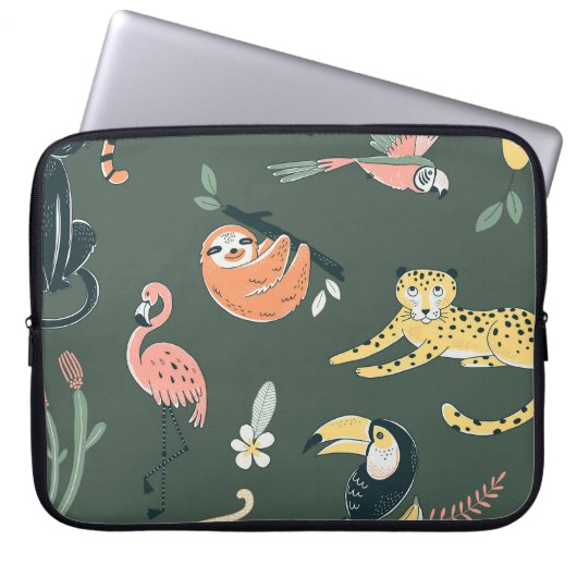 Jungle Tiere Vintag Flora Fauna Laptopschutzhülle (Vorderseite)