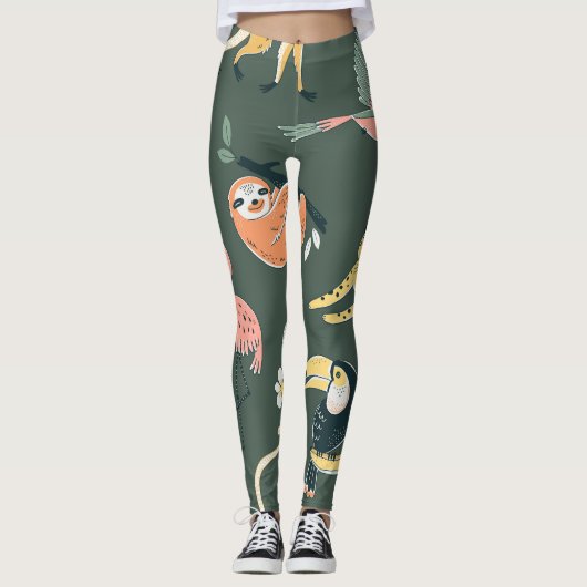 Jungle Tiere Vintag Flora Fauna Leggings (Vorderseite)