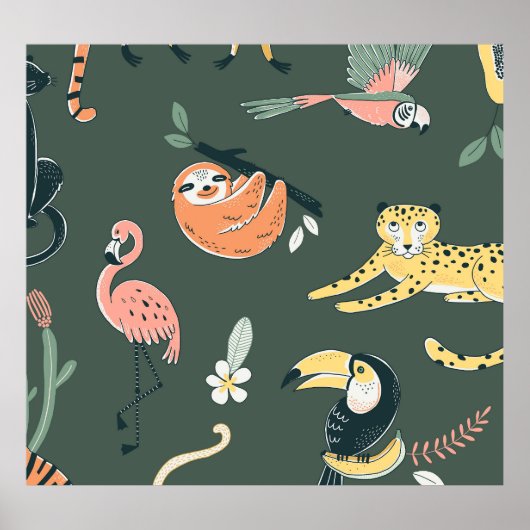 Jungle Tiere Vintag Flora Fauna Poster (Vorne)