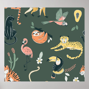 Jungle Tiere Vintag Flora Fauna Poster