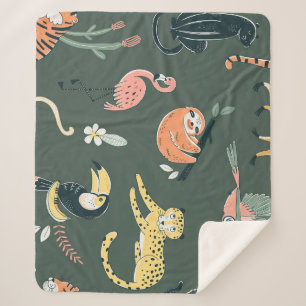 Jungle Tiere Vintag Flora Fauna Sherpadecke