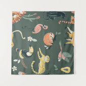 Jungle Tiere Vintag Flora Fauna Wandteppich (Vorderseite (Horizontal))