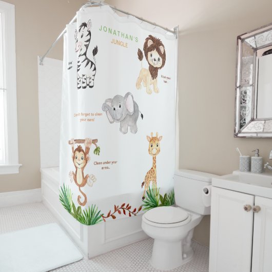 Jungle-Tiere Witziger Individuelle Name Weiß Duschvorhang (Beispiel)
