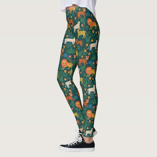 Jungle-Tiermuster mit Blume Leggings (Links)