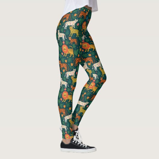 Jungle-Tiermuster mit Blume Leggings (Rechts)