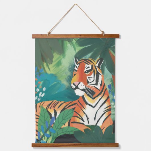 Jungle Tiger Art Print Wandteppich Mit Holzrahmen (Vorderseite)