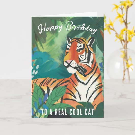 Jungle Tiger Happy Birthday Grußkarte Karte (Gelbe Blume)