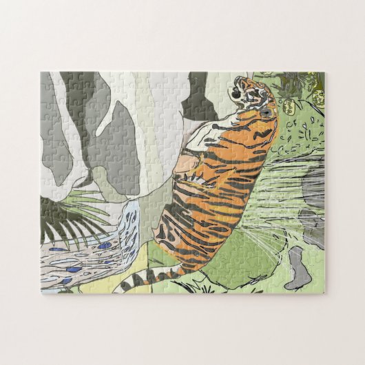Jungle Tiger im Wasserfall Puzzle (Horizontal)