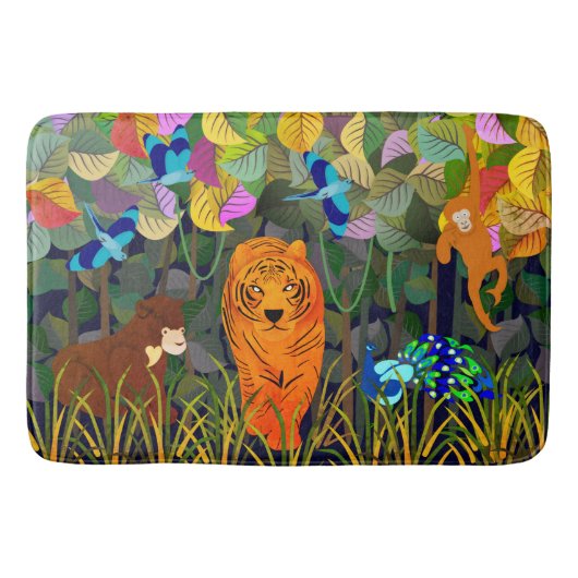 Jungle Tiger Sun Bear Peacock Affe Indischer Rolle Badematte (Vorderseite)