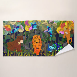 Jungle Tiger Sun Bear Peacock Affe Indischer Rolle Badhandtuch Set