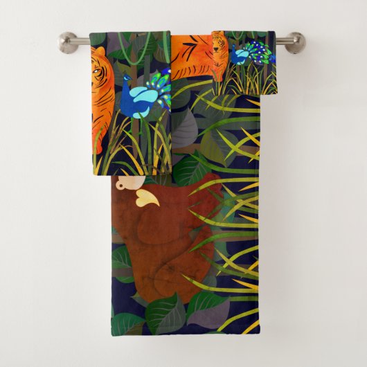 Jungle Tiger Sun Bear Peacock Affe Indischer Rolle Badhandtuch Set (Insitu)