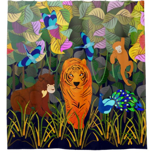 Jungle Tiger Sun Bear Peacock Affe Indischer Rolle Duschvorhang (Vorderseite)
