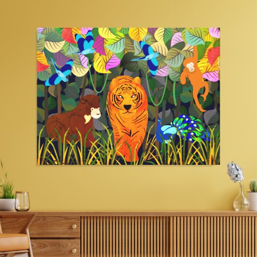 Jungle Tiger Sun Bear Peacock Affe Indischer Rolle Leinwanddruck (Insitu (Wohnzimmer))