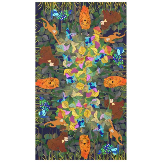 Jungle Tiger Sun Bear Peacock Affe Indischer Rolle Tischdecke (Vorderseite)