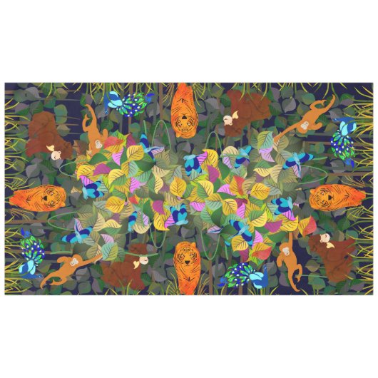 Jungle Tiger Sun Bear Peacock Affe Indischer Rolle Tischdecke (Vorderseite (Horizontal))