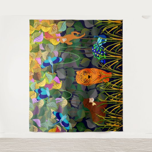 Jungle Tiger Sun Bear Peacock Affe Indischer Rolle Wandteppich (Vorderseite)