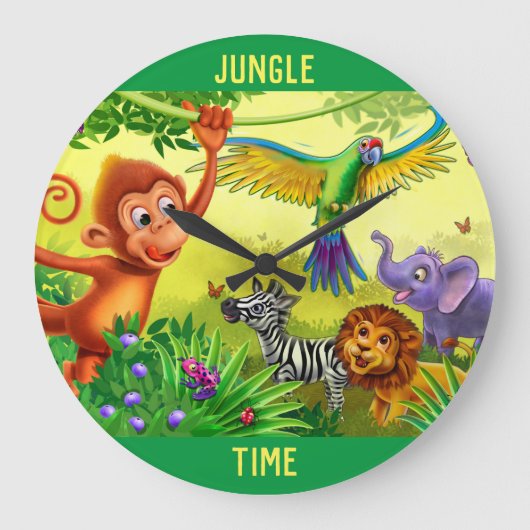 Jungle Time tiere Kinderuhr Große Wanduhr (Vorderseite)