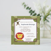 Jungle Time Zoo Animals Lio Kinderdusche Einladung (Stehend Vorderseite)