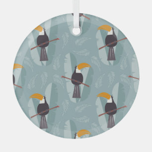 Jungle Toucan, nahtlos blauer Hintergrund. Ornament Aus Glas