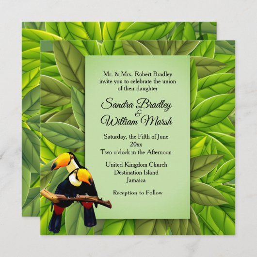 Jungle Toucans Hochzeitseinladung Einladung (Vorne/Hinten)