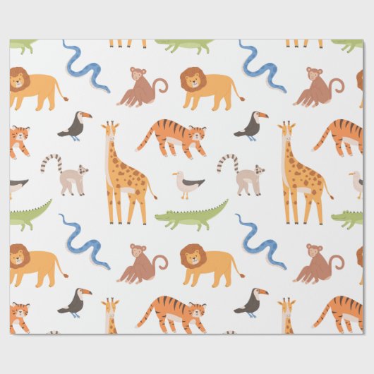 Jungle Tropical Safari Muster Wilder Tiere Geschenkpapier (Flach)
