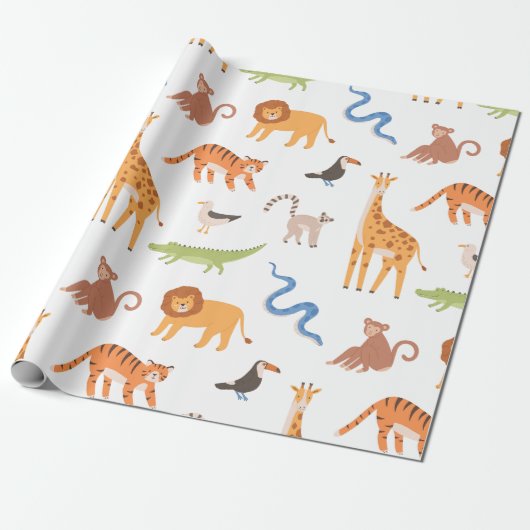 Jungle Tropical Safari Muster Wilder Tiere Geschenkpapier (Ungerollt)