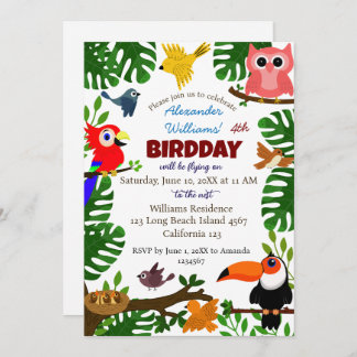 Jungle Tropical Summer Kids Bird Birthday Einladung