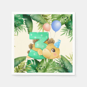 Jungle Verlasse Niedlich Dinosaurier 3. Geburtstag Serviette
