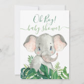 Jungle Watercolor Babydusche Elefant Einladung (Rückseite)