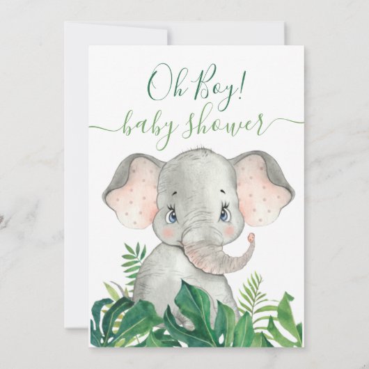 Jungle Watercolor Babydusche Elefant Einladung (Rückseite)