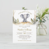 Jungle Watercolor Elephant Neutral Baby Dusche Einladung (Stehend Vorderseite)