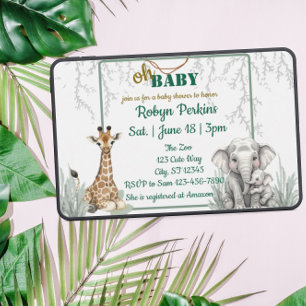 Jungle Watercolor Giraffe Elephant Babydusche Einladung