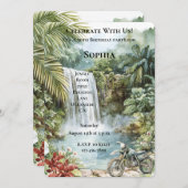 Jungle Waterfall Tropical Motorrad Geburtstag Einladung (Vorne/Hinten)