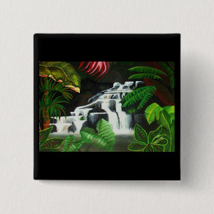 Jungle Waterfall Wilderness Akryllische Malerei Button