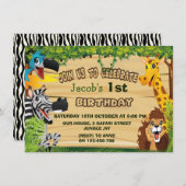 Jungle Wild Animes erster Geburtstag Einladung (Vorne/Hinten)