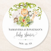 Jungle Wild Baby Animals Tropical Baby Dusche Runder Pappuntersetzer (Vorderseite)