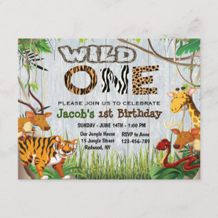 Jungle Wild One Safari Tiere Erster Geburtstag Einladung