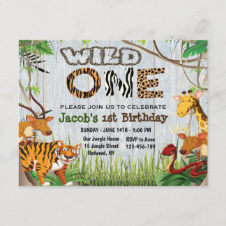 Jungle Wild One Safari Tiere Erster Geburtstag Einladung