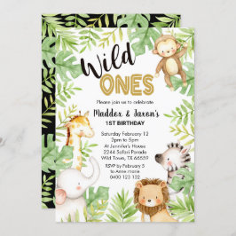 Jungle Wild Ones 1. Geburtstag Einladung Twins