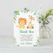 Jungle Wild Safari Tiere Löwe Kinder Junge Geburts Dankeskarte (Stehend Vorderseite)