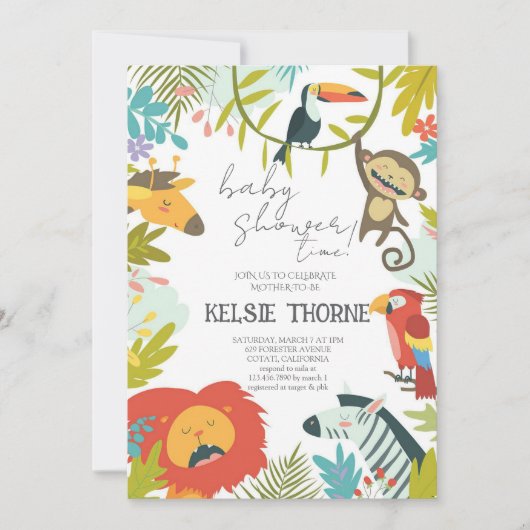 Jungle Wildlife Baby Shower Einladung (Vorderseite)