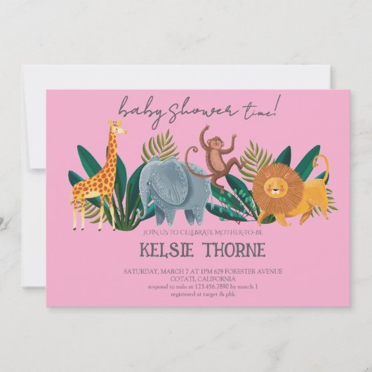 Jungle Wildlife Baby Shower Einladung (Vorderseite)
