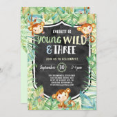 Jungle Young Wild und Three Birthday Party Einladung (Vorne/Hinten)