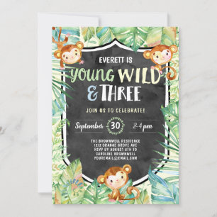 Jungle Young Wild und Three Birthday Party Einladung