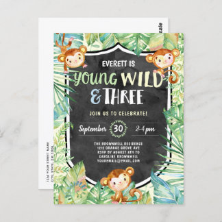 Jungle Young Wild und Three Birthday Party Postkarte