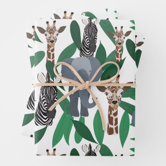 Jungle Zebra Elephant Giraffe Safari Tiere Geschenkpapier Set (Beispiel)