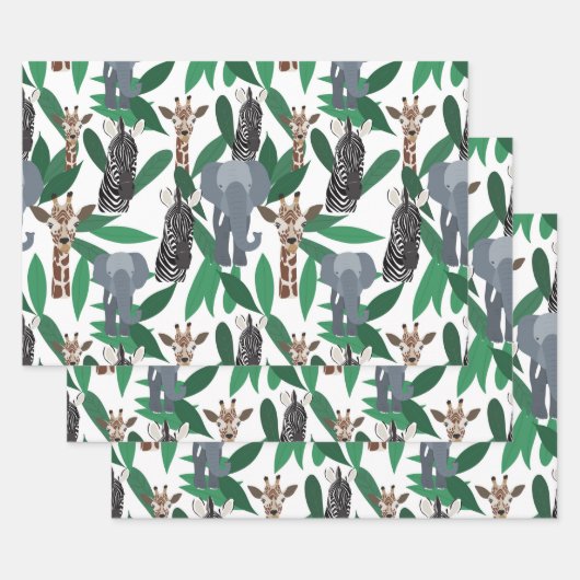 Jungle Zebra Elephant Giraffe Safari Tiere Geschenkpapier Set (Set)